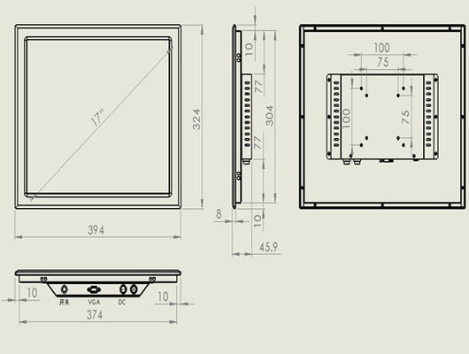 HLZ-X170N 17 inch Industrial Panel Monitor Display Embedded Wall Mounted